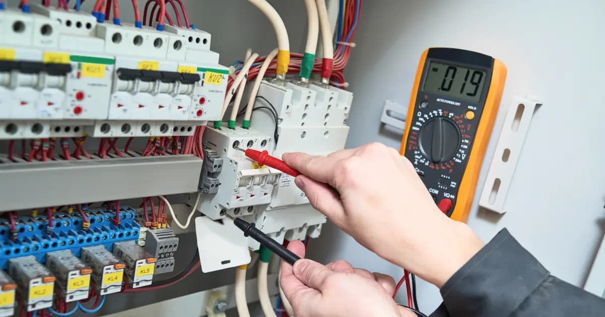 Elektriker arbetar med elinstallation i ett hem