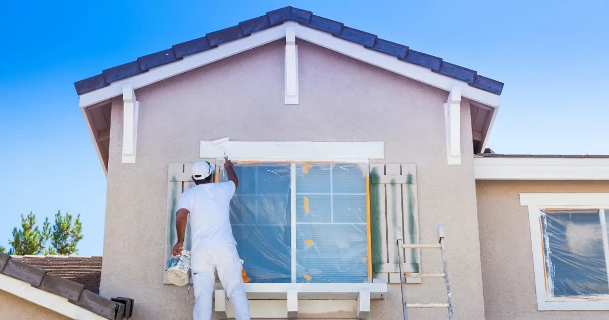 Professionell målare arbetar med väggmålning